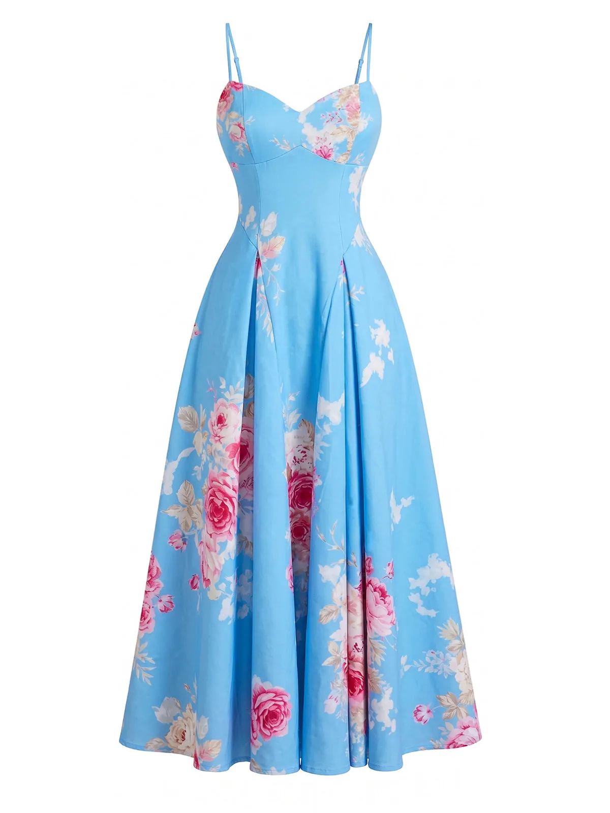 1940s Floral Sweetheart Neck Spaghetti Strap Midi Dress sold by Retro Stage product image thumbnail 2