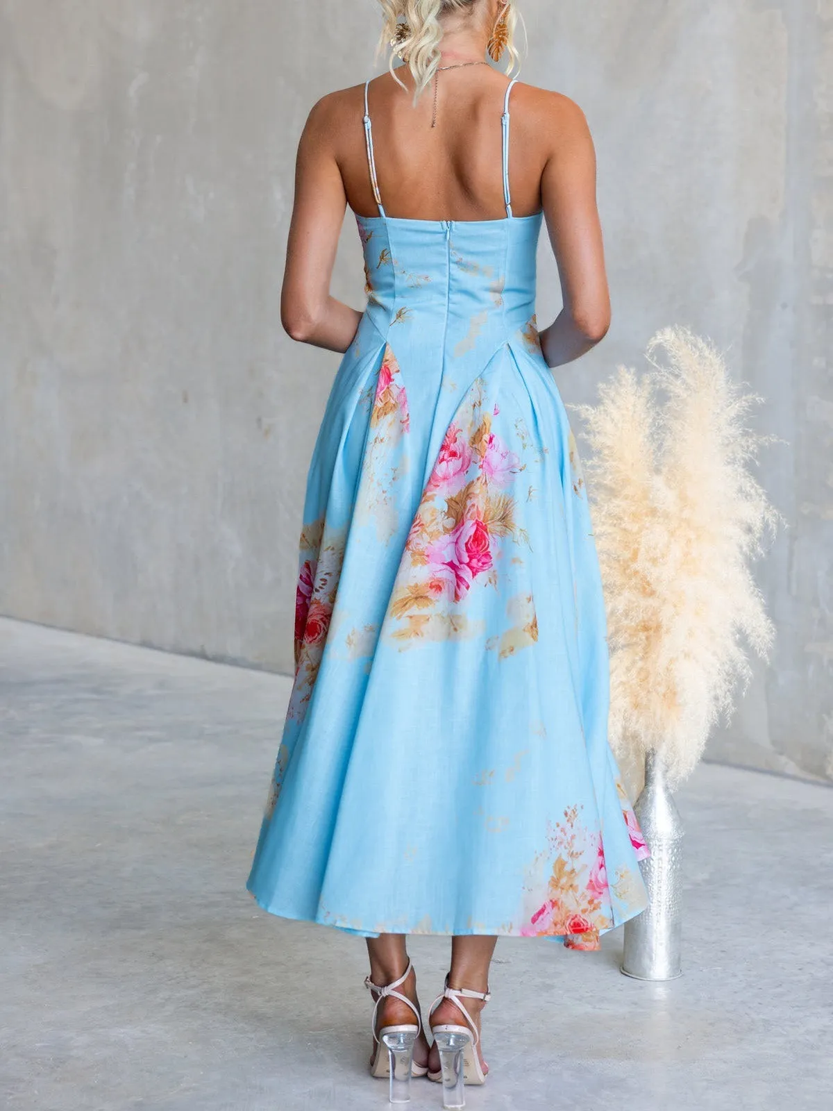 1940s Floral Sweetheart Neck Spaghetti Strap Midi Dress sold by Retro Stage product image thumbnail 3