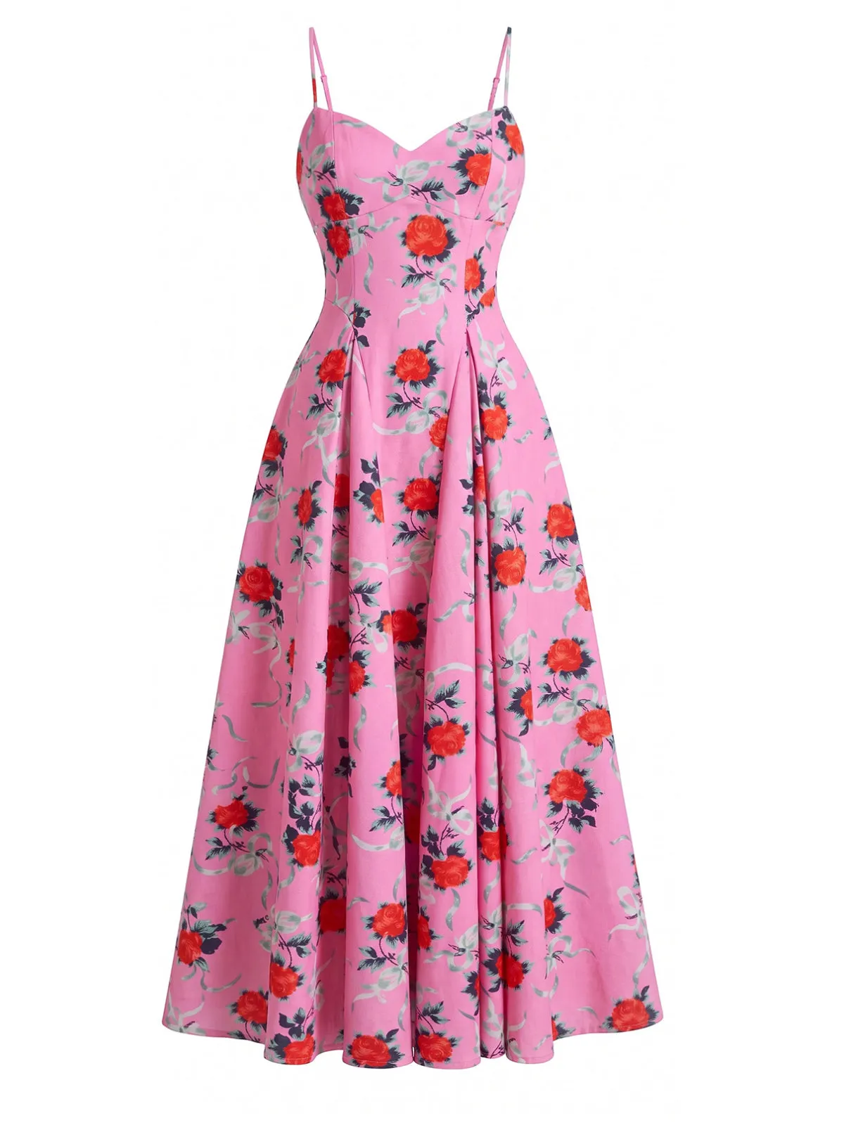 1940s Floral Sweetheart Neck Spaghetti Strap Midi Dress sold by Retro Stage product image thumbnail 4