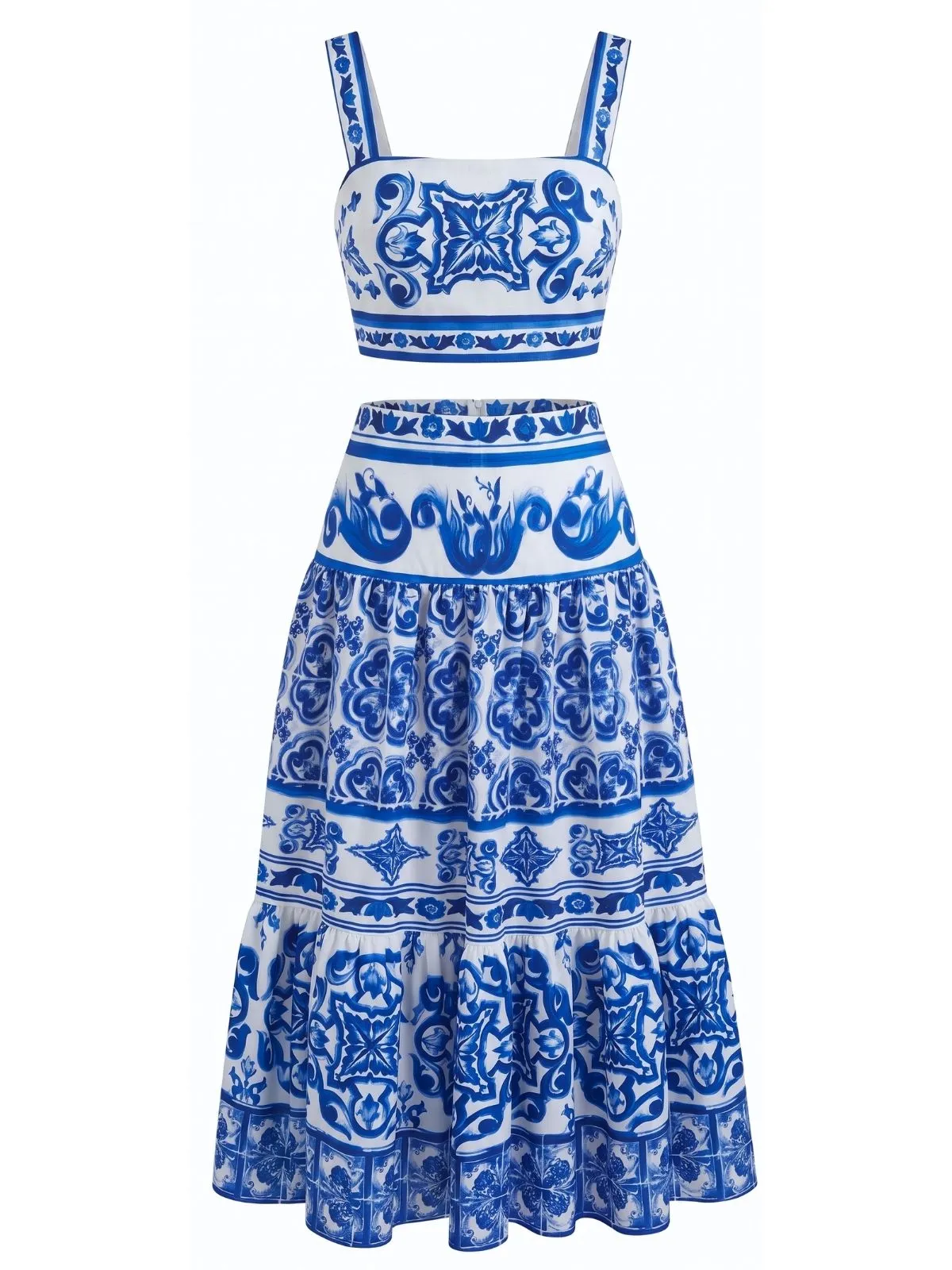 2PCS 1960s Bohemian Floral Crop Top & Maxi Skirt sold by Retro Stage product image thumbnail 2