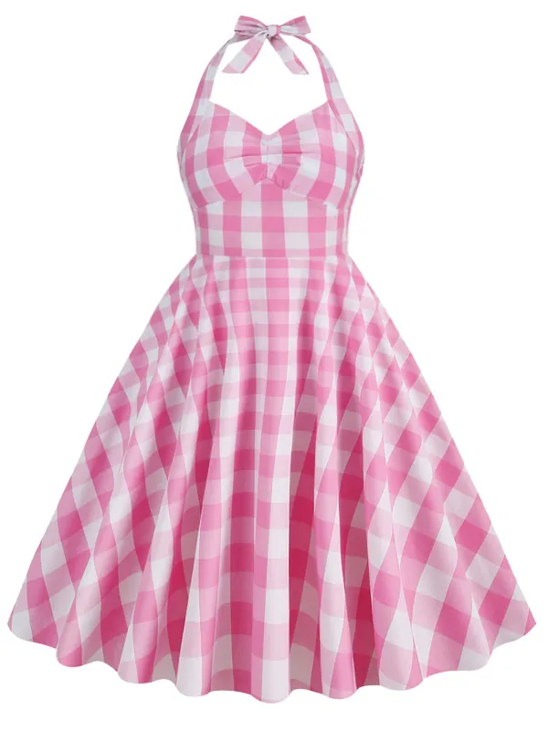 [Pre-Sale] [Plus Size] 1950s Gingham Halter Tie Flare Midi Dress made by Retro Stage