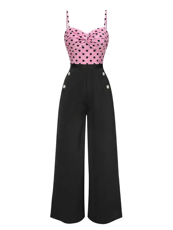 Pink & Black 1930s Spaghetti Strap Polka Dot Jumpsuit made by Retro Stage