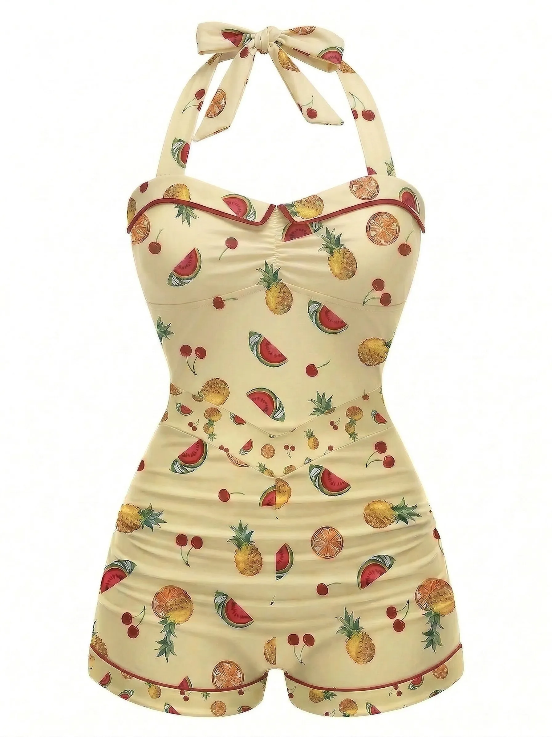 Black 1950s Halter Bowknot One-piece Swimsuit sold by Retro Stage product image thumbnail 3
