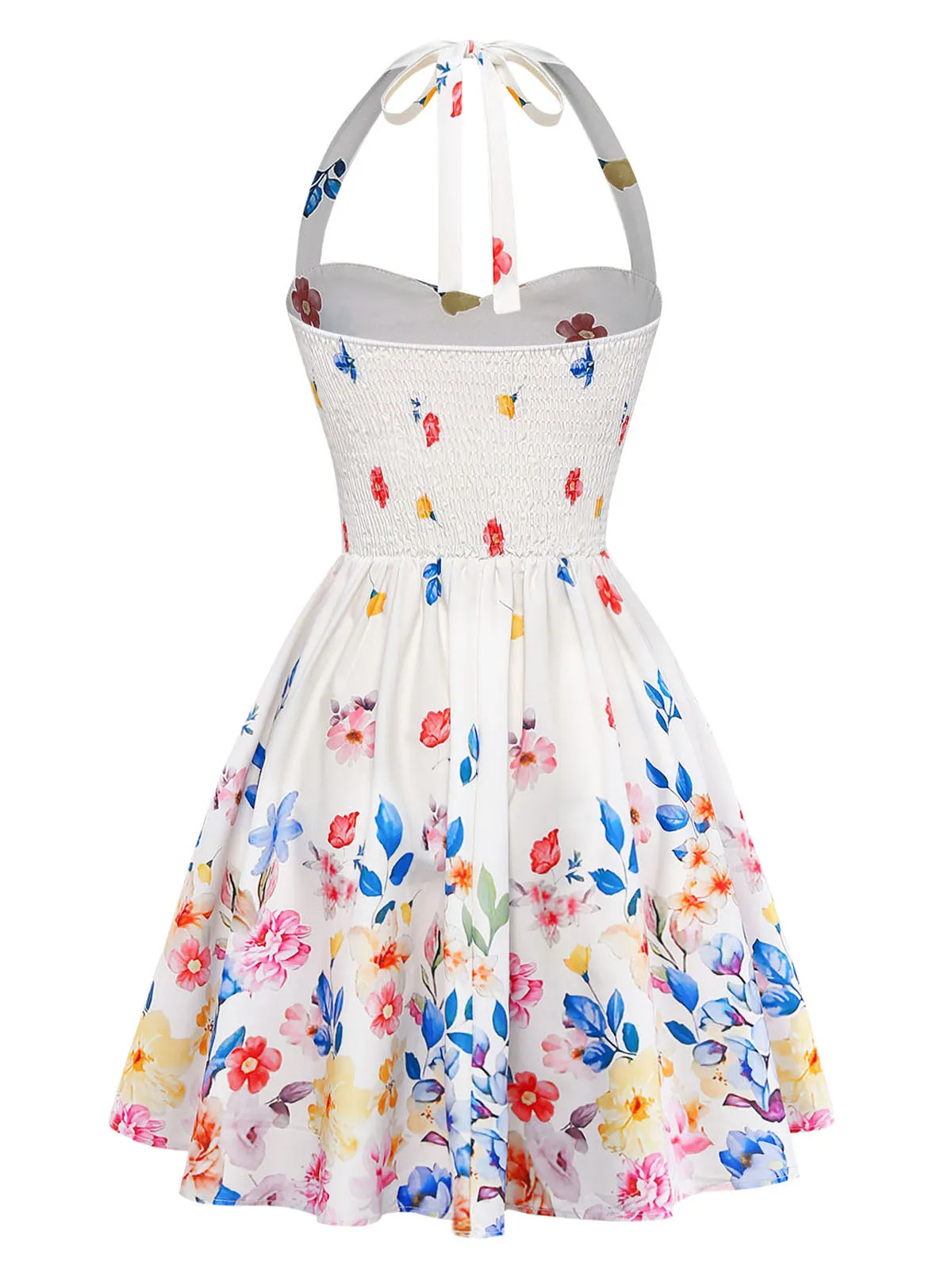Pink 1950s Floral Halter Tie Neck Swing Mini Dress sold by Retro Stage product image thumbnail 4