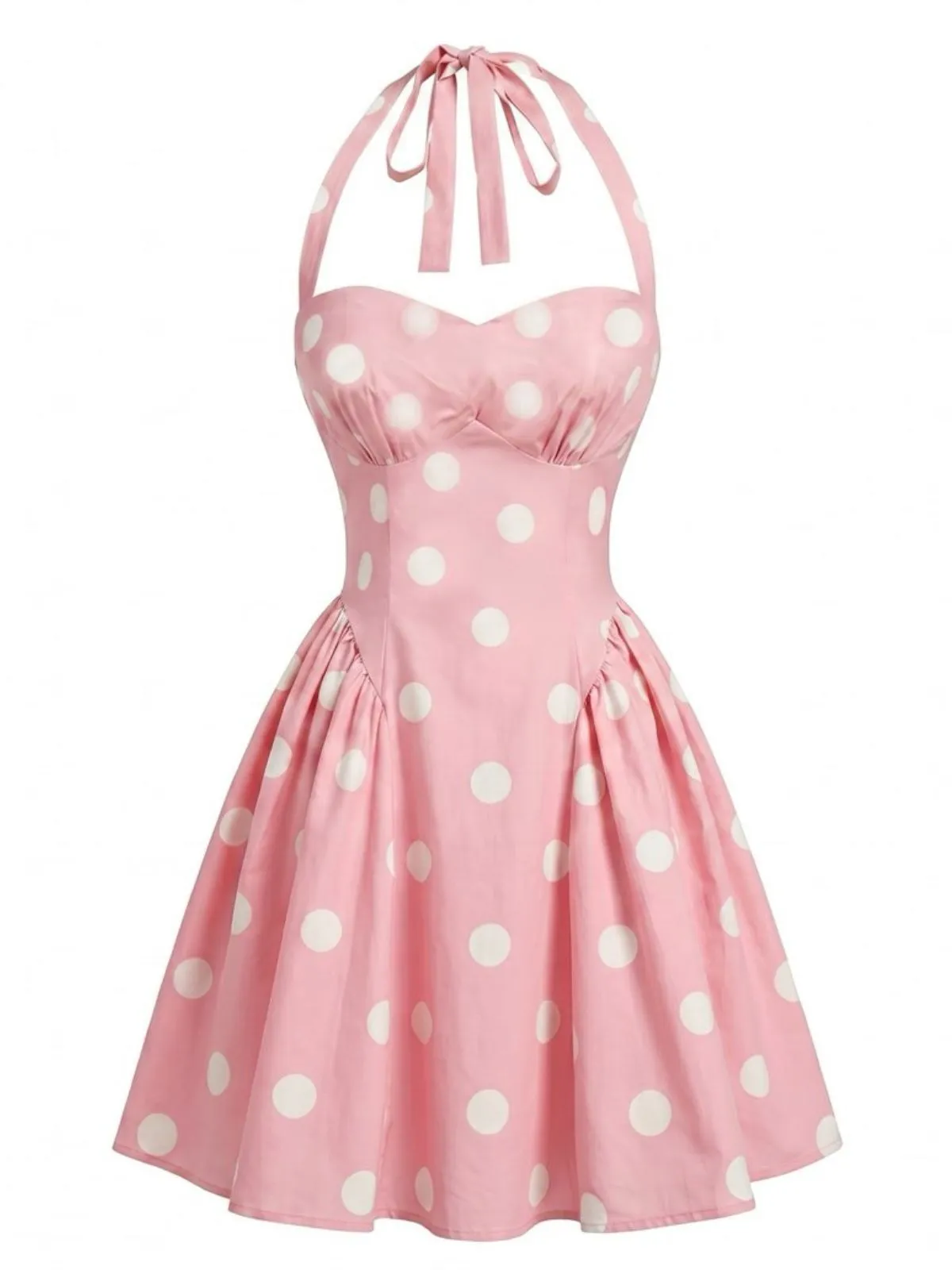 Pink 1950s Floral Halter Tie Neck Swing Mini Dress sold by Retro Stage