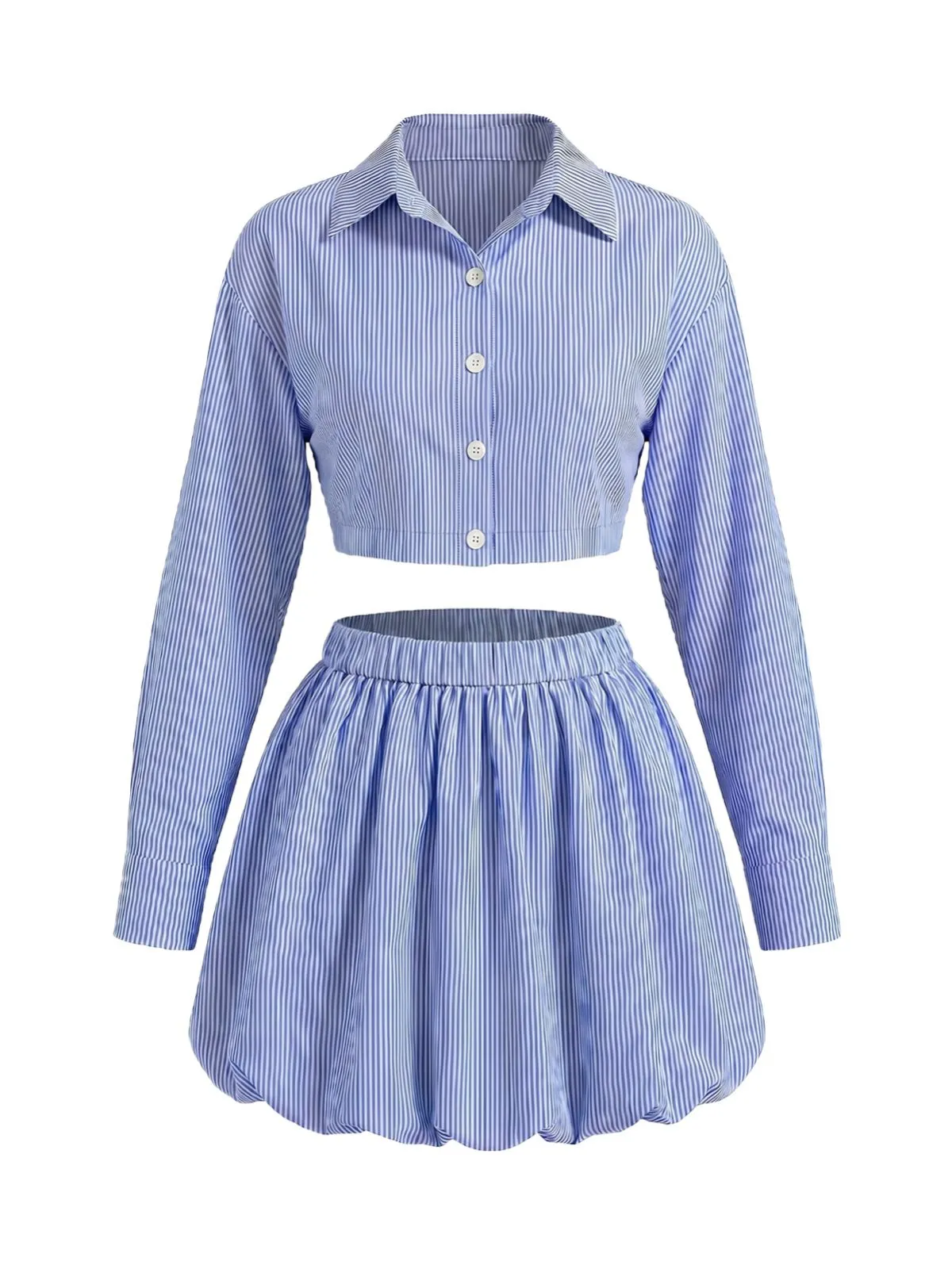 2PCS Blue 1960s Stripe Crop Shirt & Bubble Mini Skirt sold by Retro Stage product image thumbnail 2