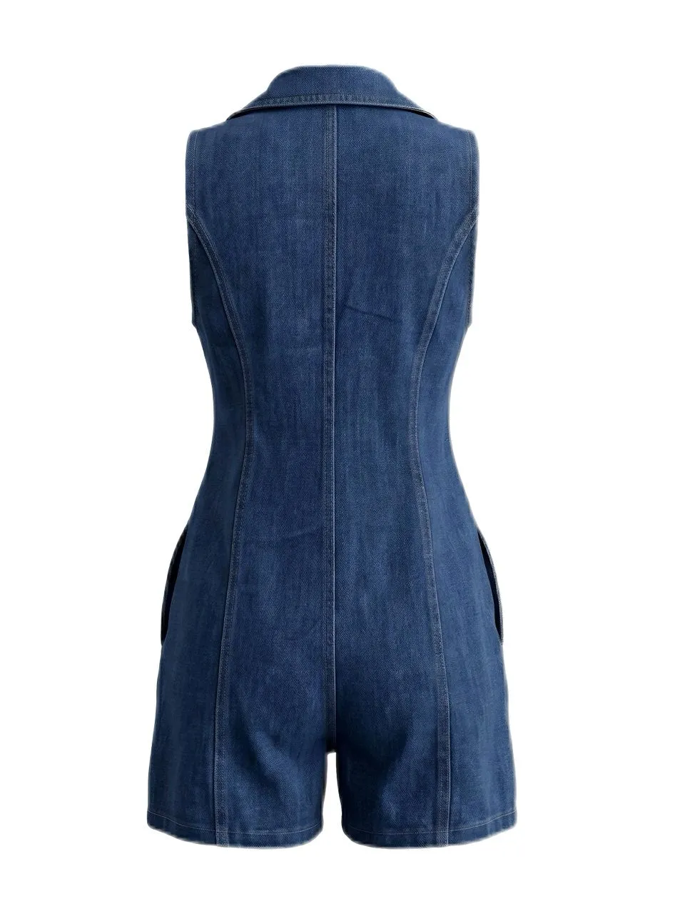 Navy Blue 1970s Button Denim Romper sold by Retro Stage product image thumbnail 2