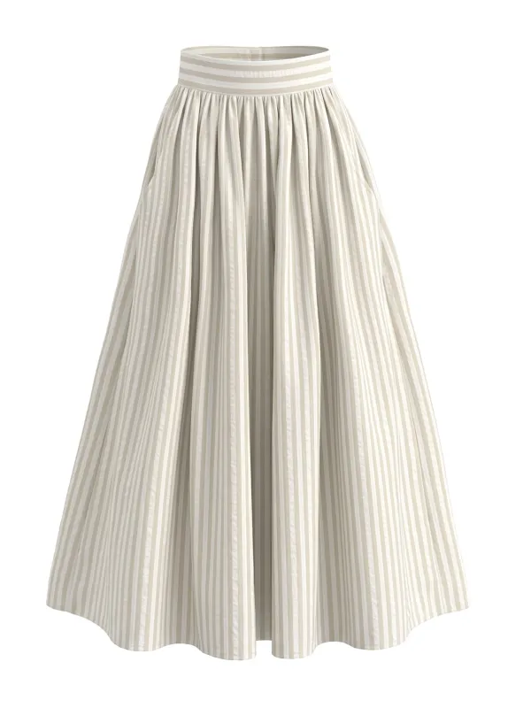 1950s Striped High Waist Swing Midi Skirt made by Retro Stage