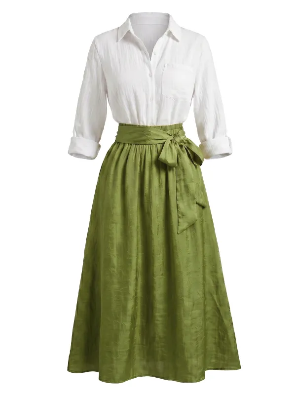 2PCS 1950s Long Sleeve Blouse & Midi Skirt Set made by Retro Stage