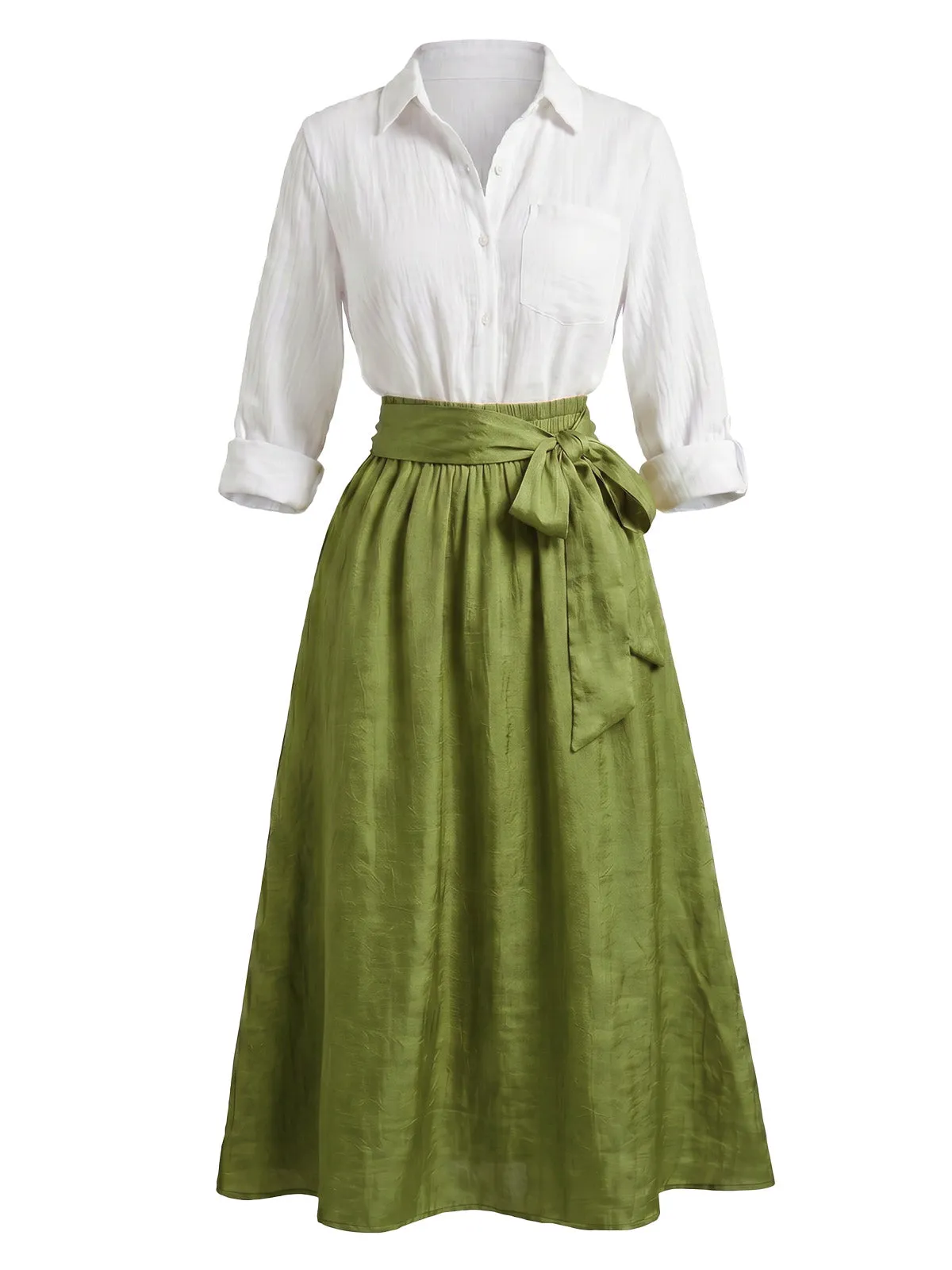 2PCS 1950s Long Sleeve Blouse & Midi Skirt Set sold by Retro Stage