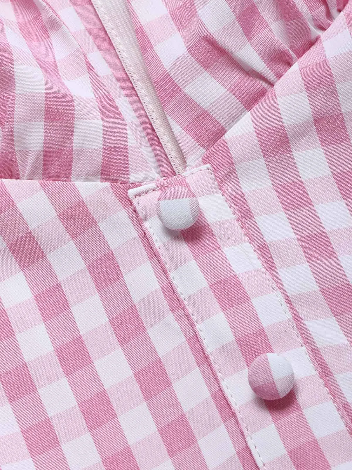 Pink 1940s Gingham Lapel V-Neck Belted Swing Dress sold by Retro Stage product image thumbnail 5