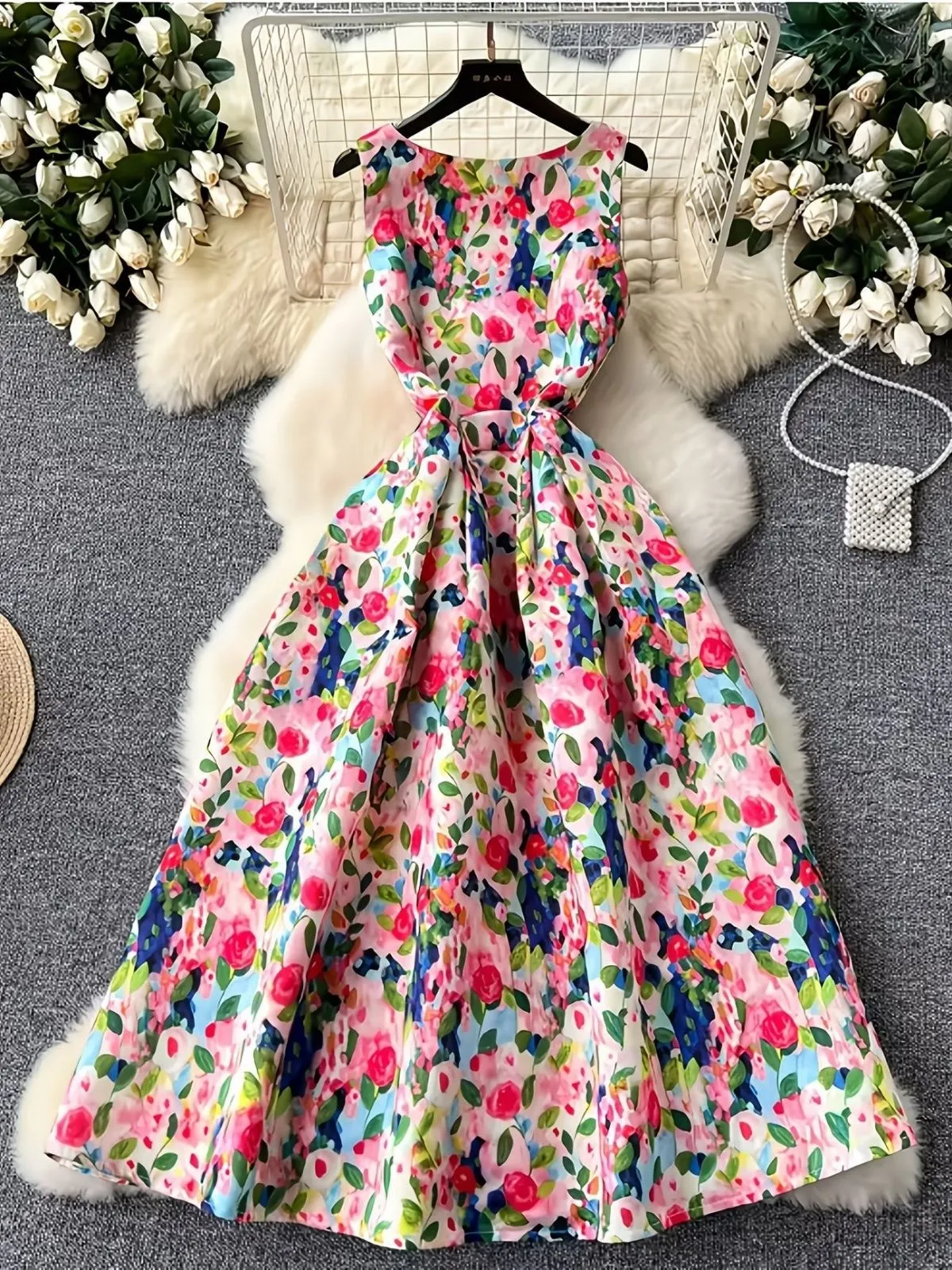 1940s Watercolor Floral Sleeveless Midi Dress sold by Retro Stage product image thumbnail 4