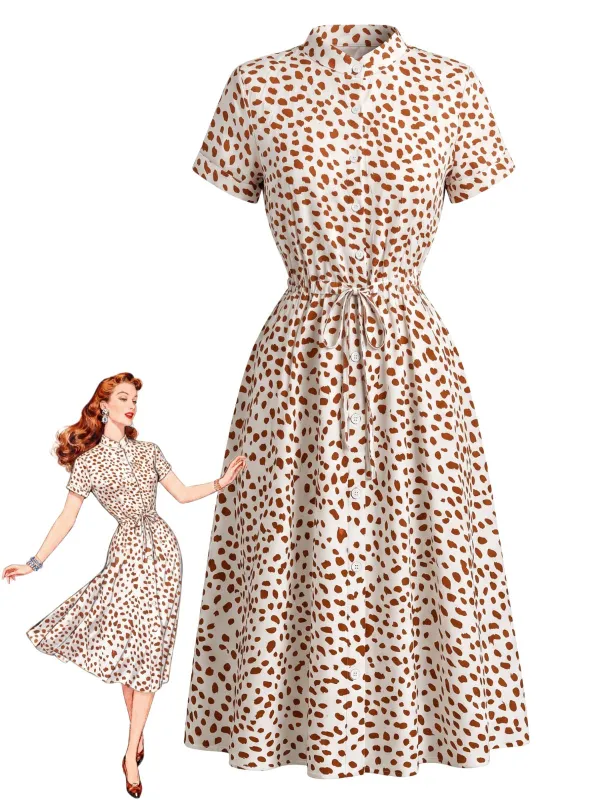 1940s Ditsy Spot Tie Waist Cotton Shirt Dress made by Retro Stage