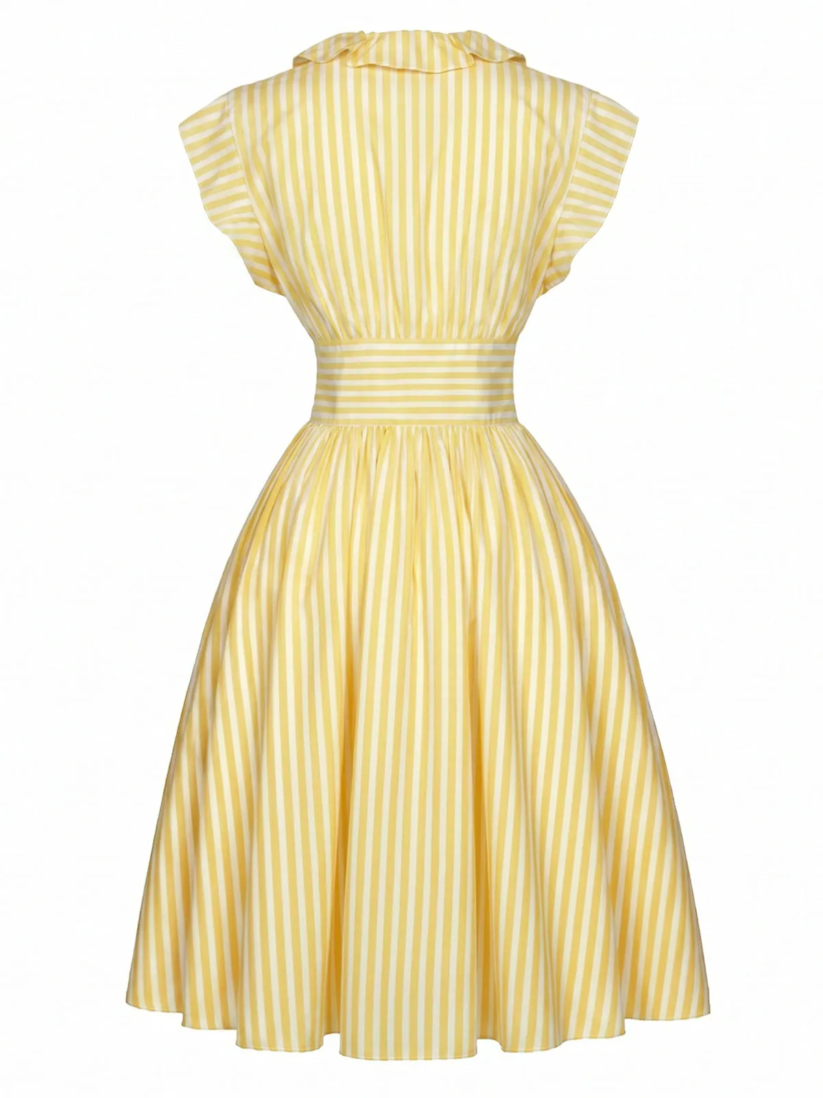 Light Yellow 1950s Stripe Ruffle Collar Tie Waist Dress sold by Retro Stage product image thumbnail 3