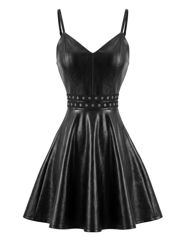 [Pre-Sale] Black 1950s Faux Leather Waist Sleeveless Dress made by Retro Stage
