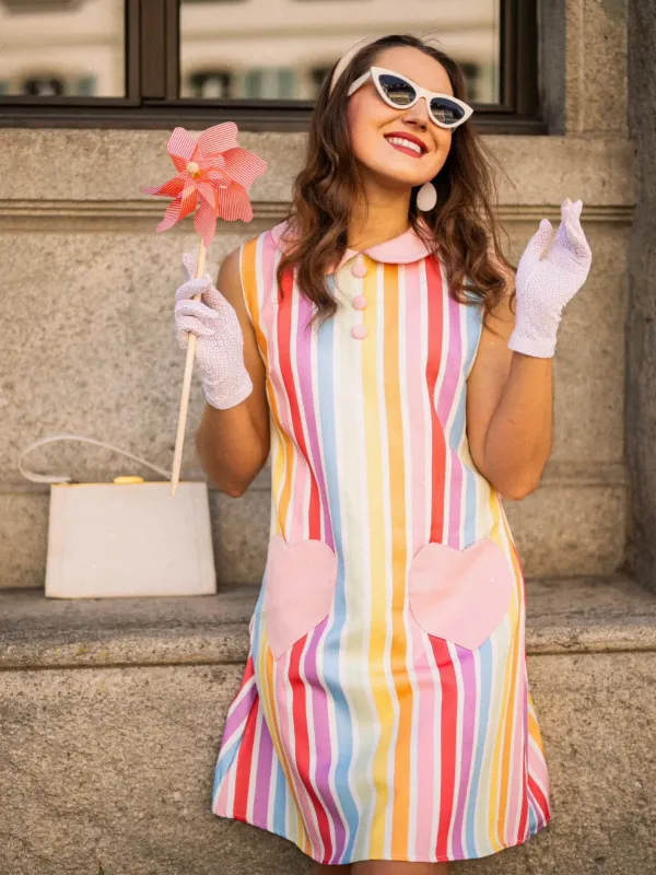 1960s Rainbow Stripe Heart Pocket Dress made by Retro Stage