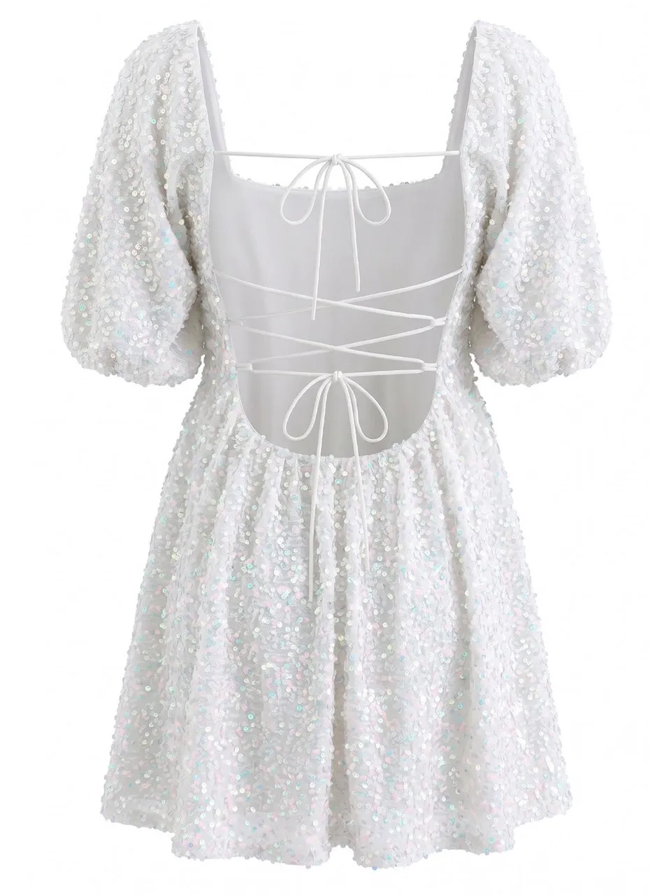 1960s Sequin Square Neck Puff Sleeve Tie Backless Dress sold by Retro Stage product image thumbnail 5