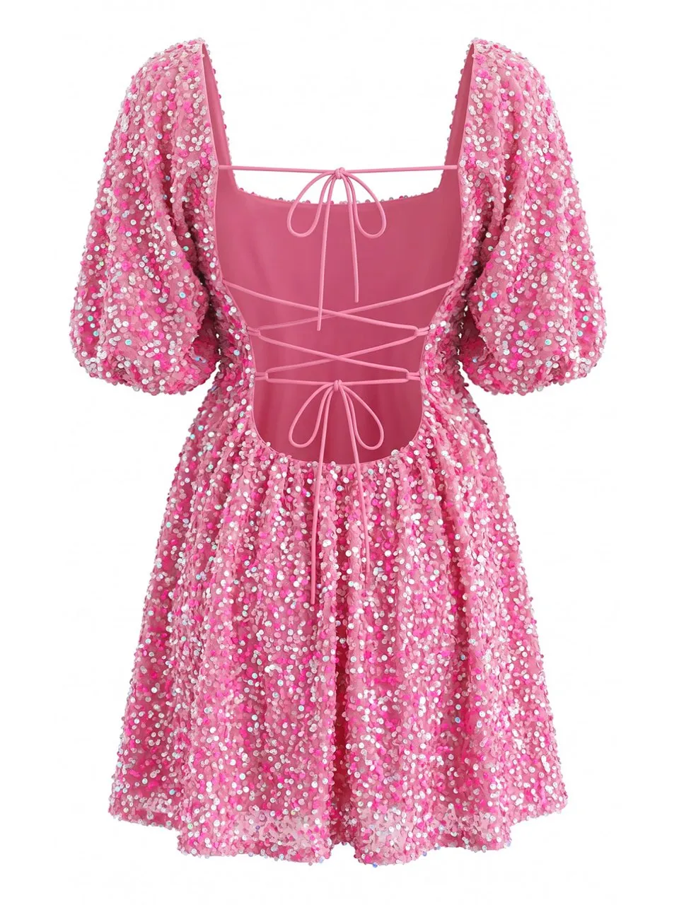 1960s Sequin Square Neck Puff Sleeve Tie Backless Dress sold by Retro Stage product image thumbnail 3