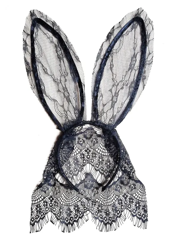 Black Halloween Lace Bunny Ears Veil Headband made by Retro Stage