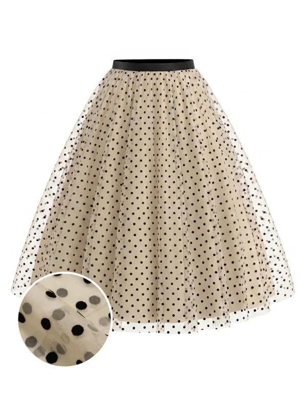 [Pre-Sale] Beige 1950s Polka Dot Tulle Swing Skirt made by Retro Stage