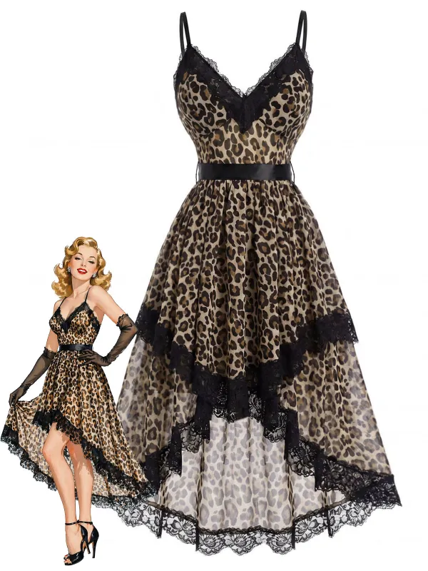[Pre-Sale] 1930s Leopard Print Deep V-Neck High Low Hem Slip Nightgown made by Retro Stage