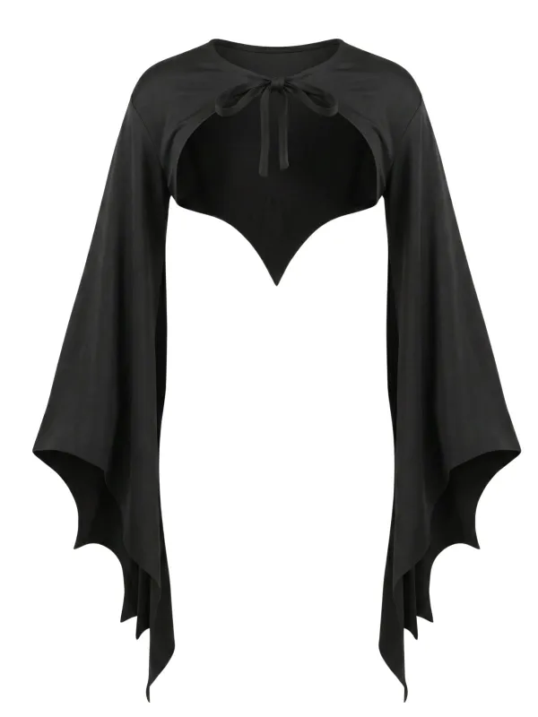 Black 1970s Tie-Neck Halloween Batwing Cape made by Retro Stage