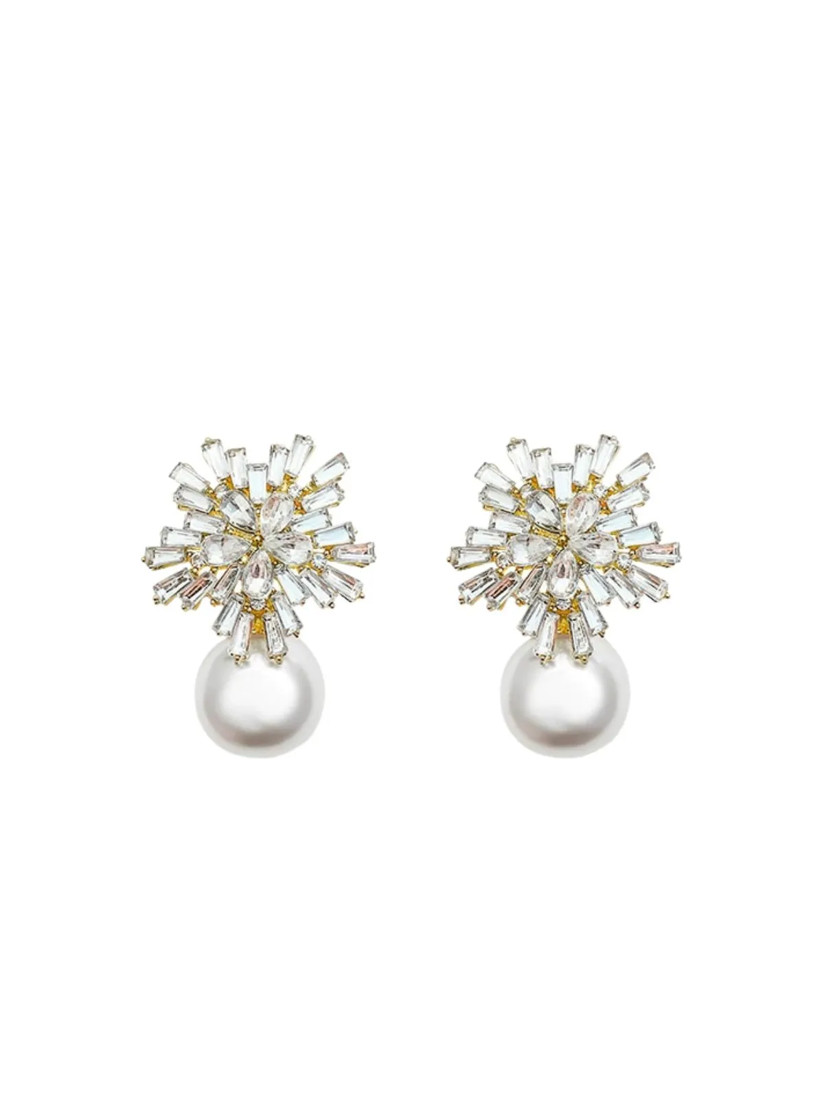 White Crystal Snowflake Pearl Drop Earrings sold by Retro Stage product image thumbnail 3