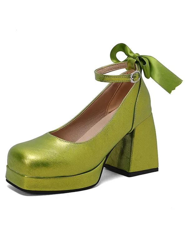 1970s Platform Mary Jane Bow Block Heels made by Retro Stage