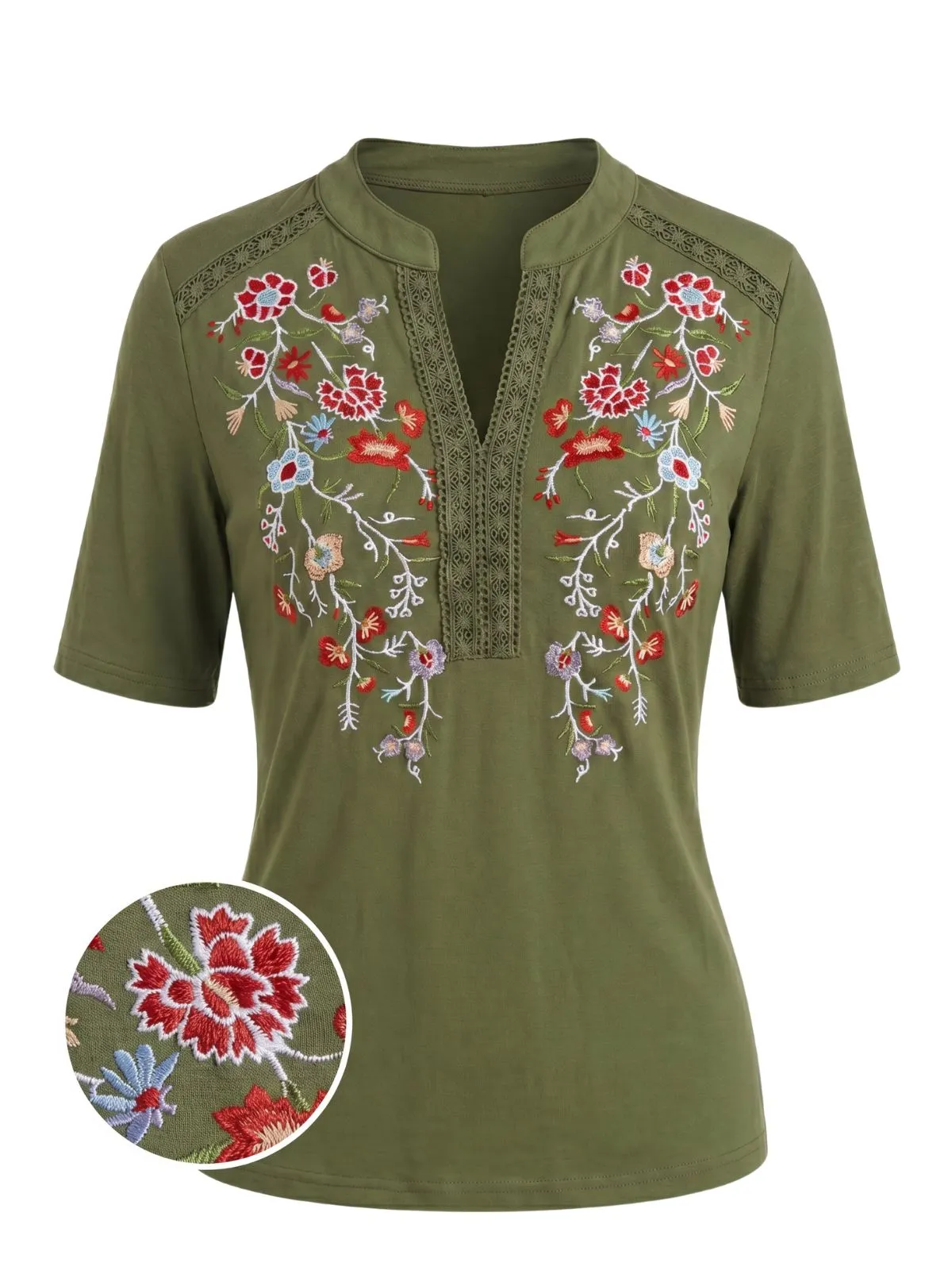 1970s V-Neck Floral Embroidered Top sold by Retro Stage