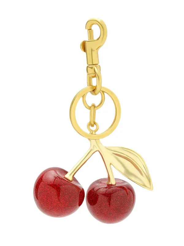 Red Cherry Bag Charm with Gold Tone Leaf made by Retro Stage