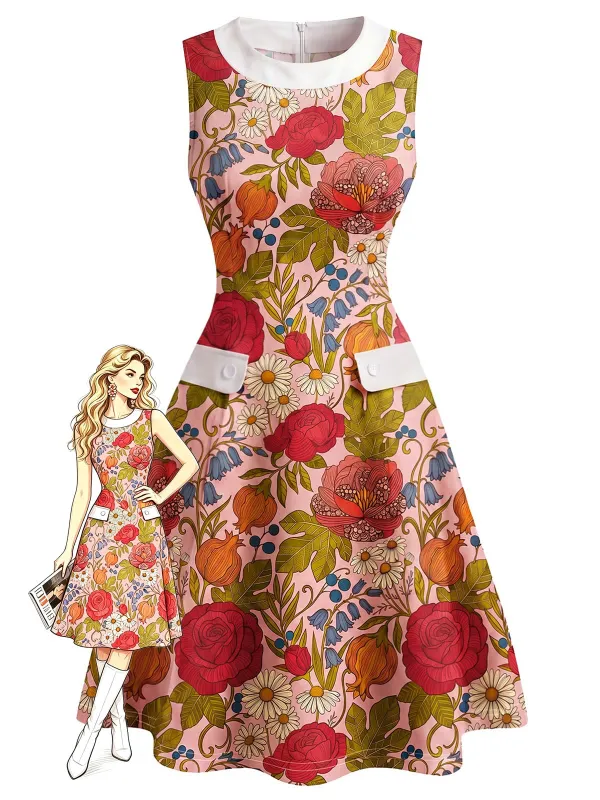 [Pre-Sale] 1960s Boho Floral Contrast Collar Mod Dress made by Retro Stage