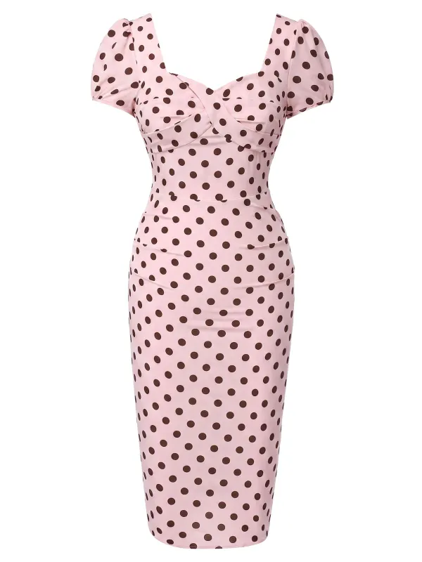 Pink 1960s Polka Dot Square Neck Puff Dress made by Retro Stage