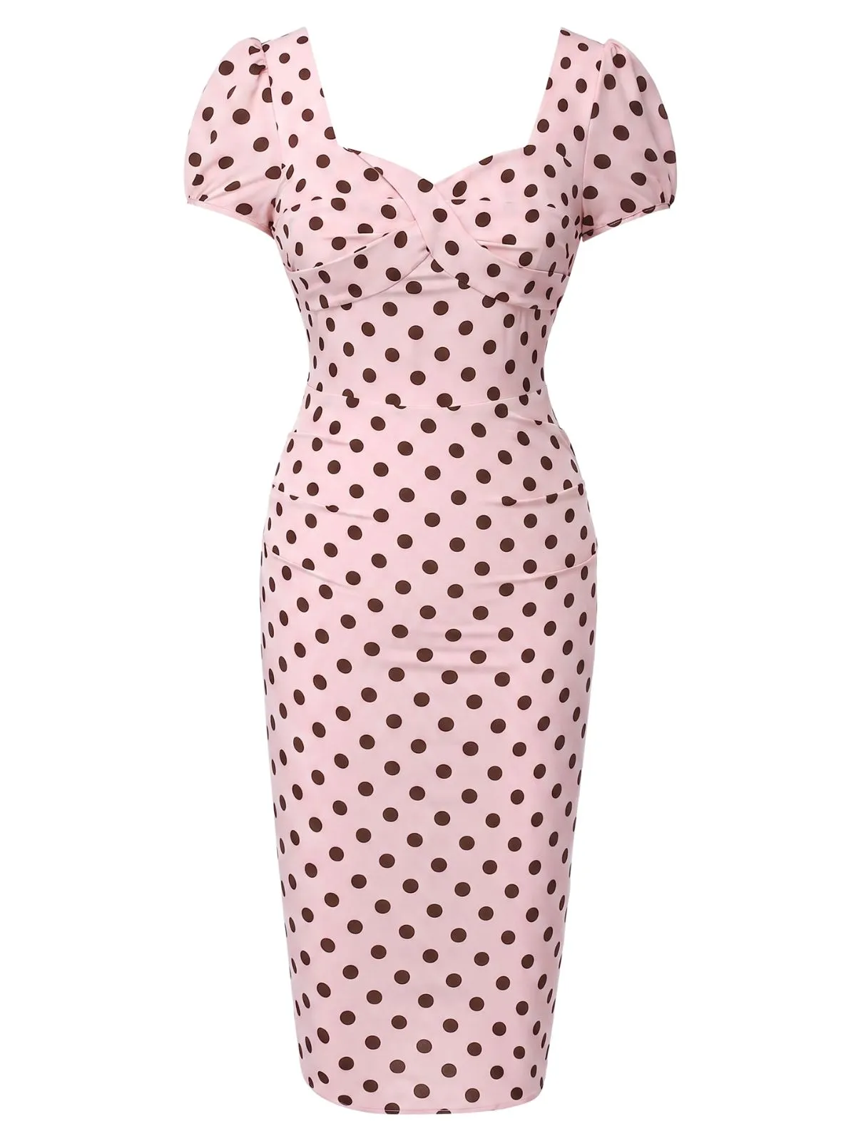 Pink 1960s Polka Dot Square Neck Puff Dress sold by Retro Stage