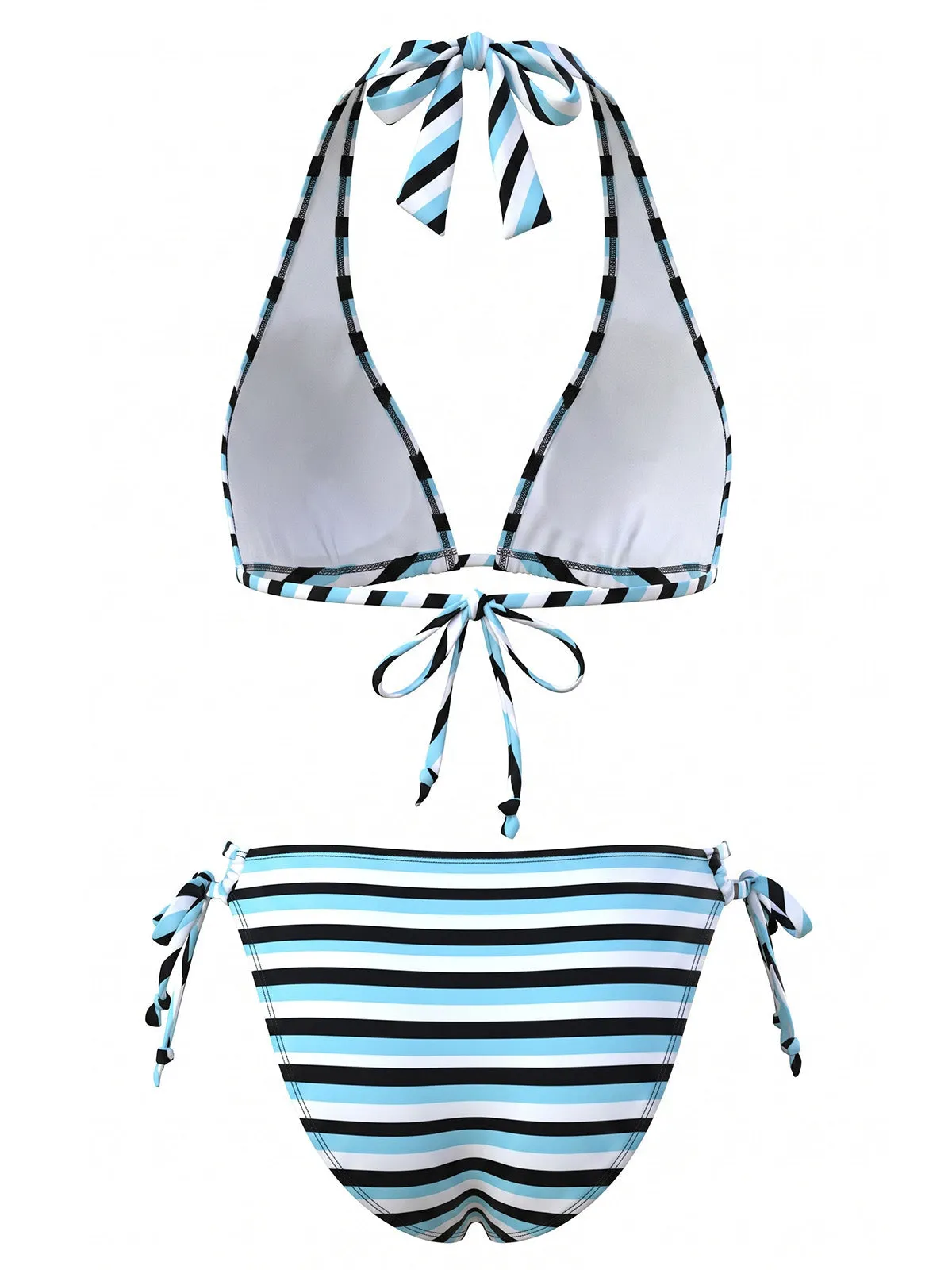 Blue 1940s Stripe Halter Tie-Up Tankini Set sold by Retro Stage product image thumbnail 3