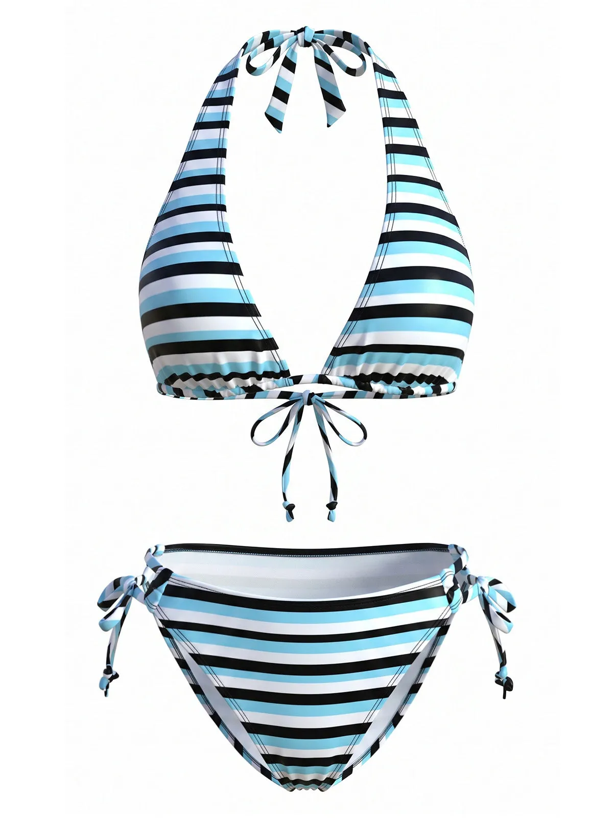 Blue 1940s Stripe Halter Tie-Up Tankini Set sold by Retro Stage product image thumbnail 2