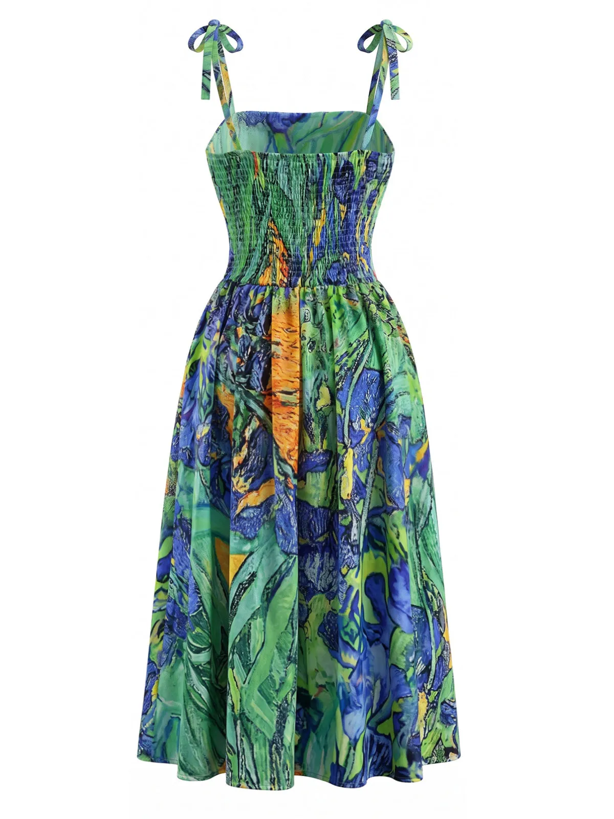 Green 1950s Iris Oil Painting Spaghetti Strap Dress sold by Retro Stage product image thumbnail 3