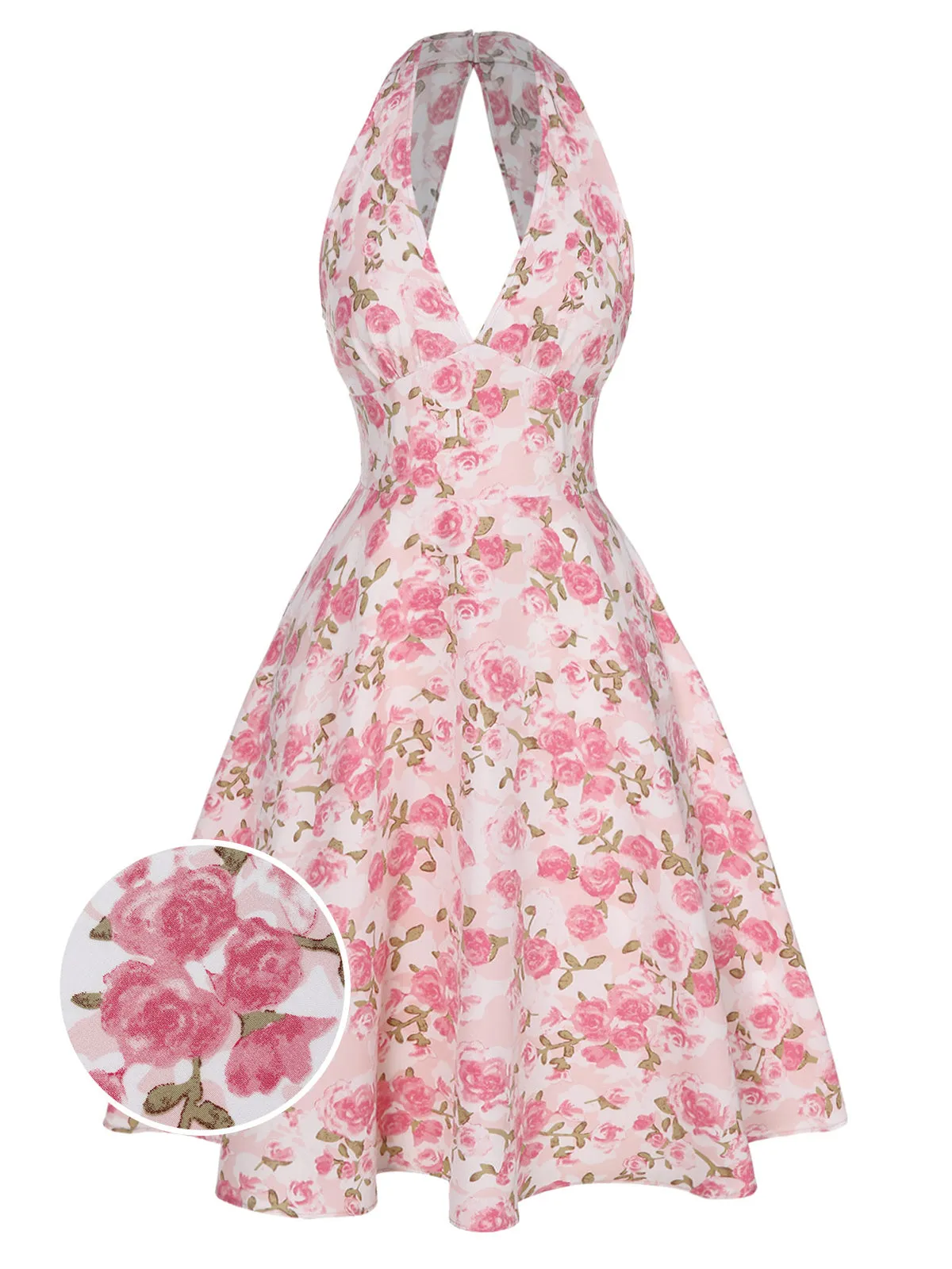 Rose Pink 1950s Floral V-Neck Dress sold by Retro Stage product image thumbnail 2