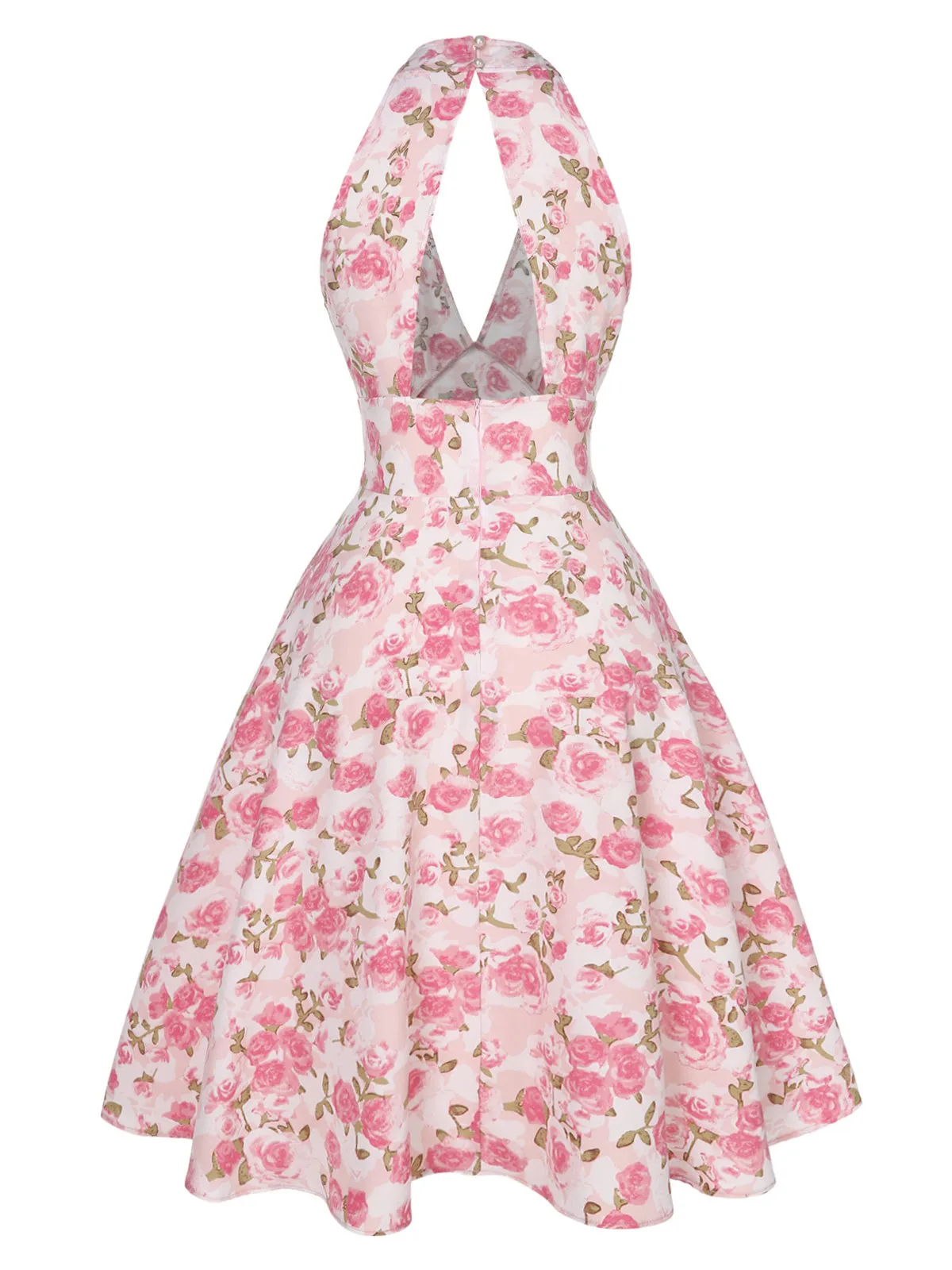 Rose Pink 1950s Floral V-Neck Dress sold by Retro Stage product image thumbnail 5