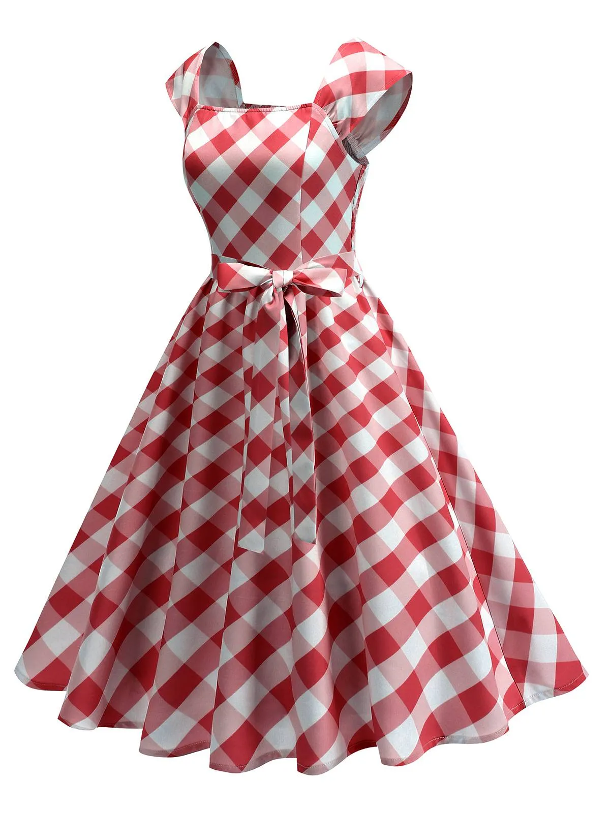 1950s Cap Sleeves Argyle Plaid Swing Dress sold by Retro Stage product image thumbnail 5