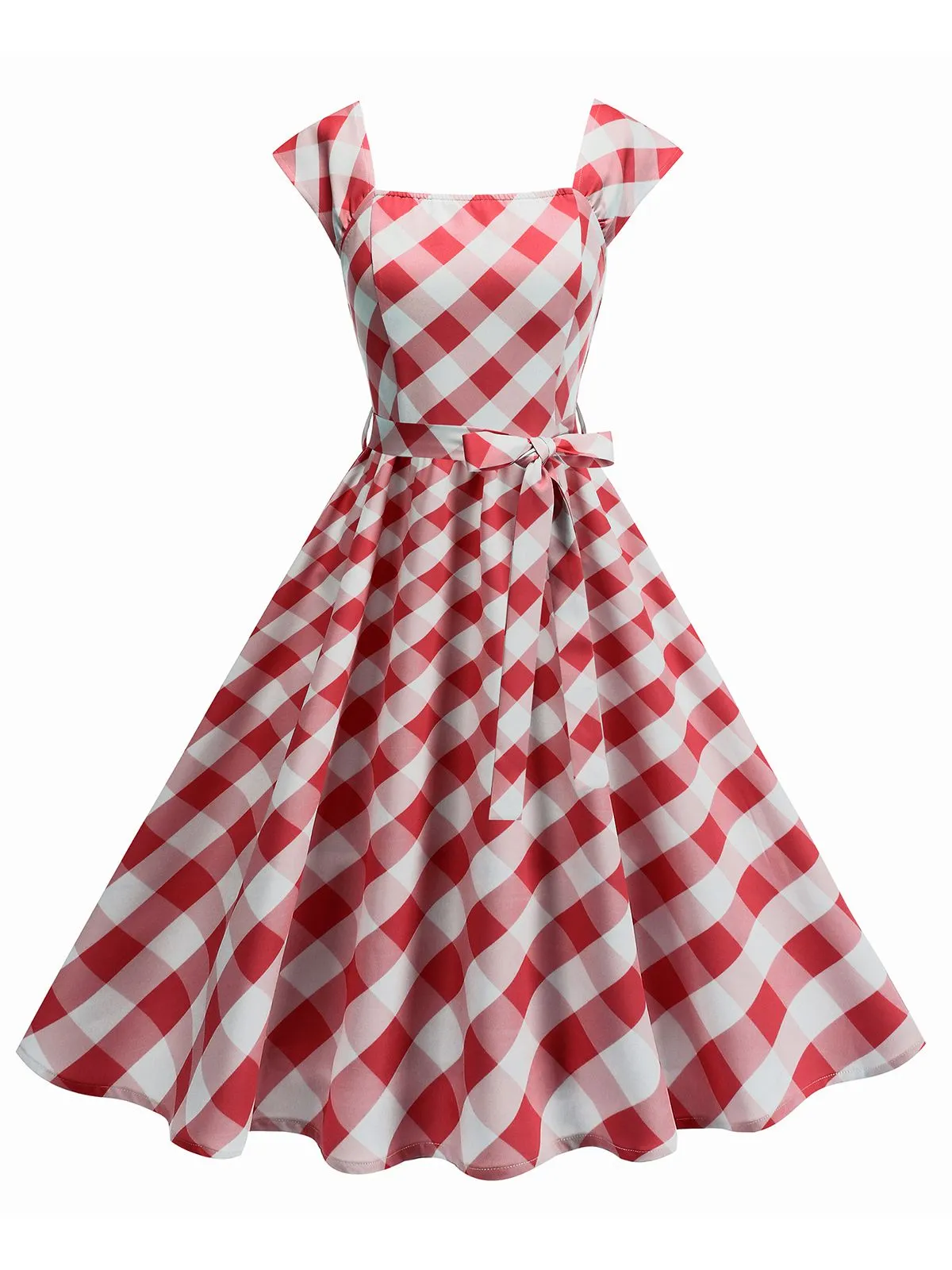 1950s Cap Sleeves Argyle Plaid Swing Dress sold by Retro Stage product image thumbnail 4