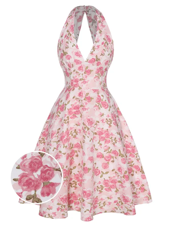 Pink 1950s Floral V-Neck Dress made by Retro Stage