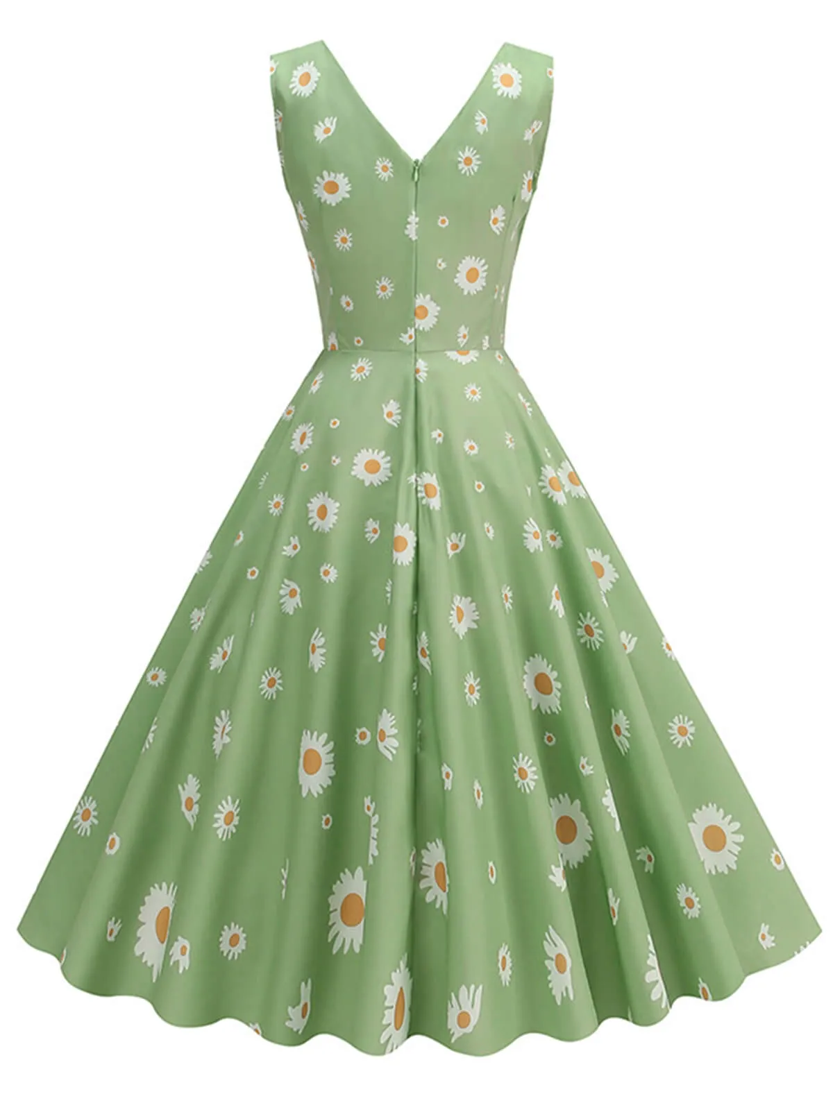 Green 1950s Daisy V-Neck Swing Dress sold by Retro Stage product image thumbnail 2