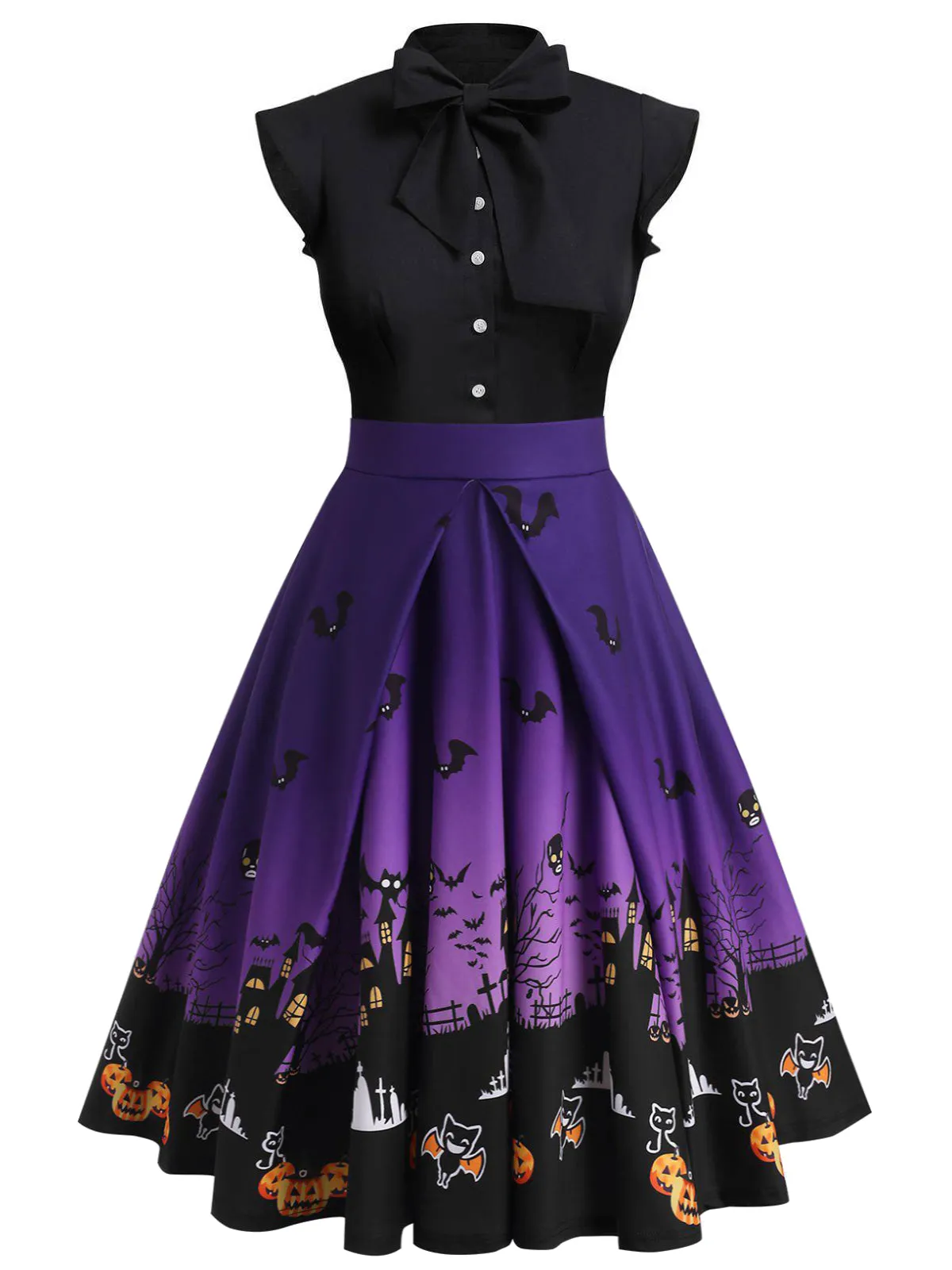 Black 1950s Halloween Pumpkin Patchwork Dress sold by Retro Stage product image thumbnail 2