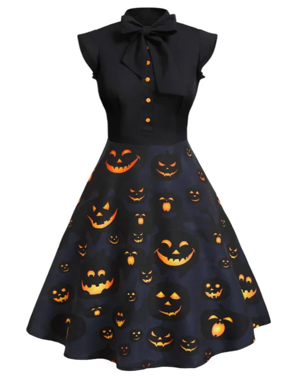 [Pre-Sale] Black 1950s Halloween Pumpkin Patchwork Dress made by Retro Stage