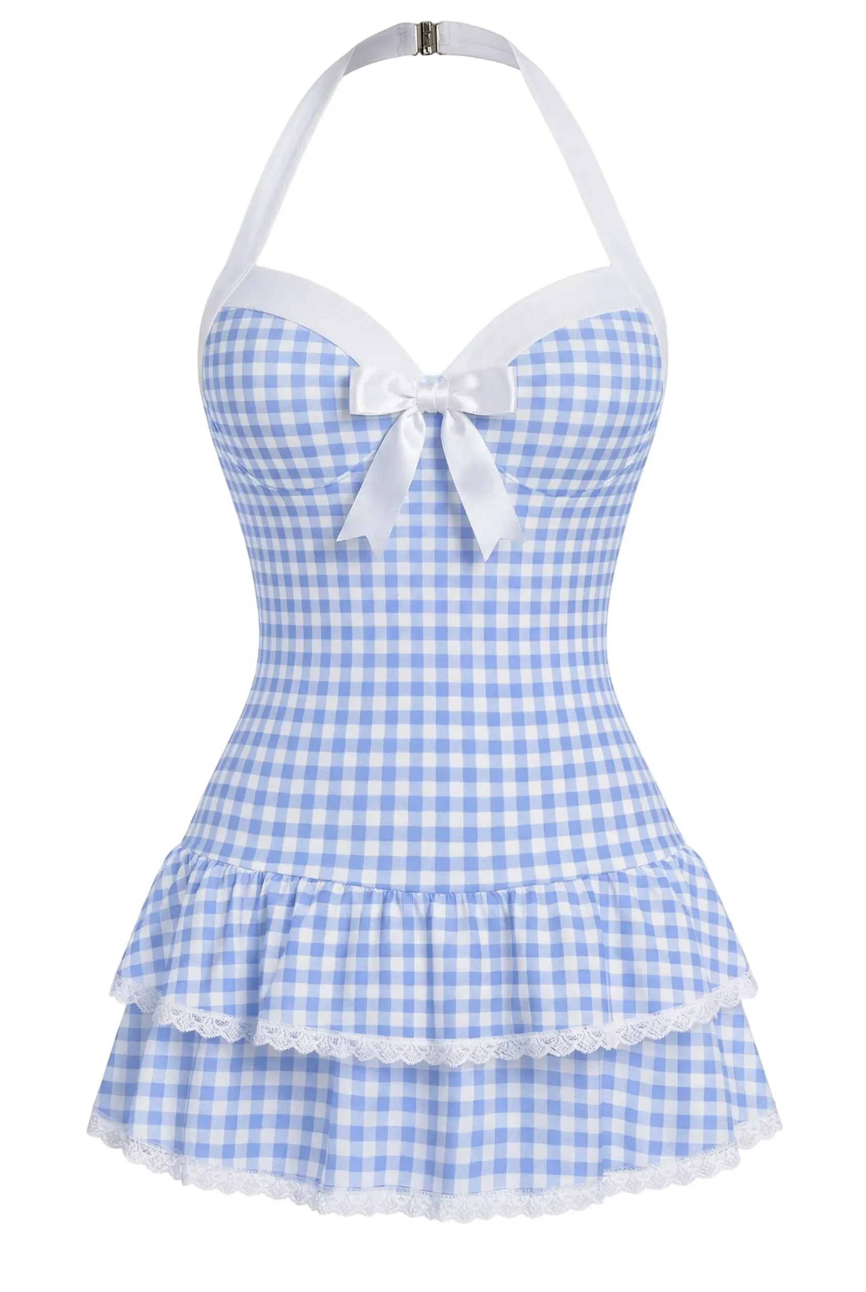 White 1940s Halter Floral Bow One-Piece Swimsuit sold by Retro Stage product image thumbnail 5