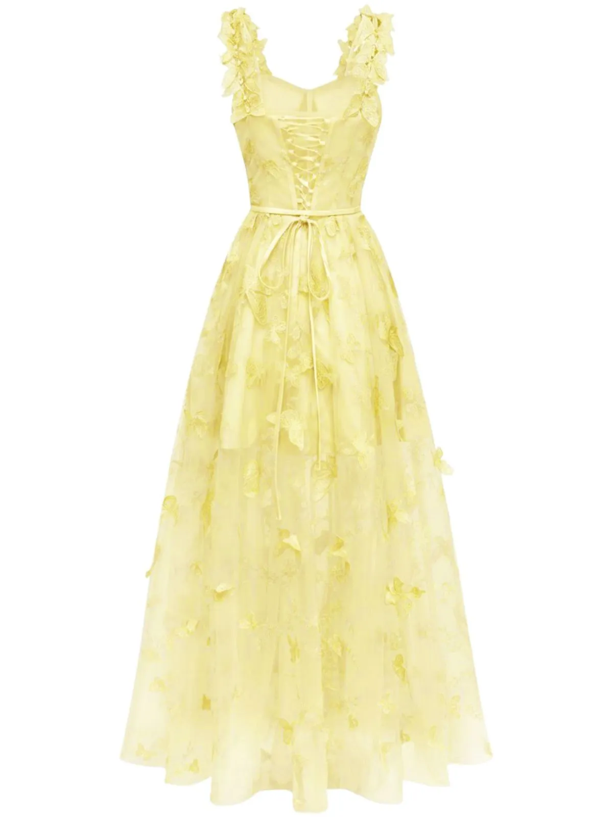 Yellow 1930s Spaghetti Strap 3D Butterflies Mesh Maxi Dress sold by Retro Stage product image thumbnail 2