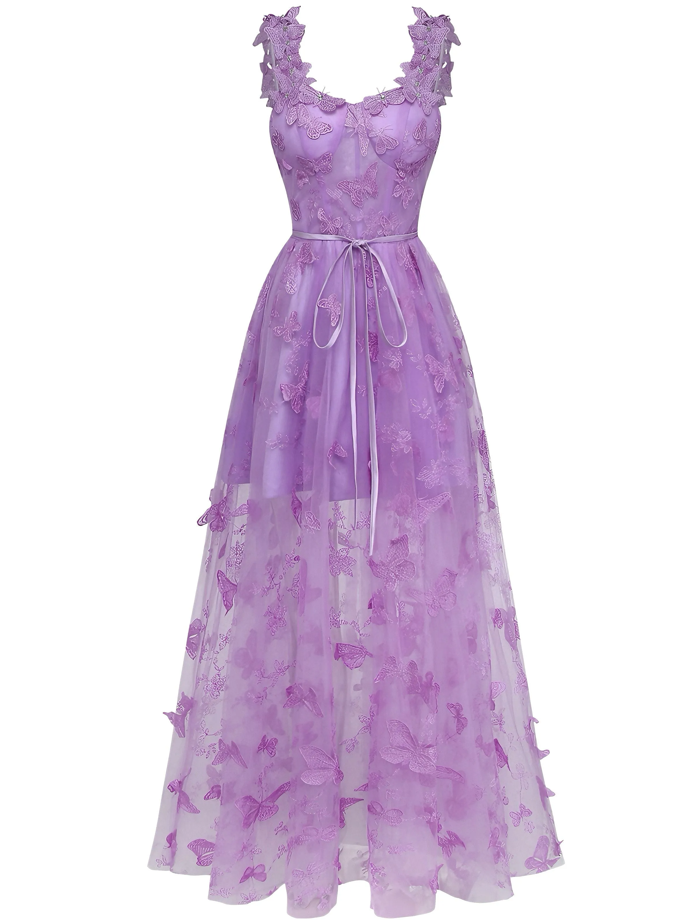 Yellow 1930s Spaghetti Strap 3D Butterflies Mesh Maxi Dress sold by Retro Stage product image thumbnail 3