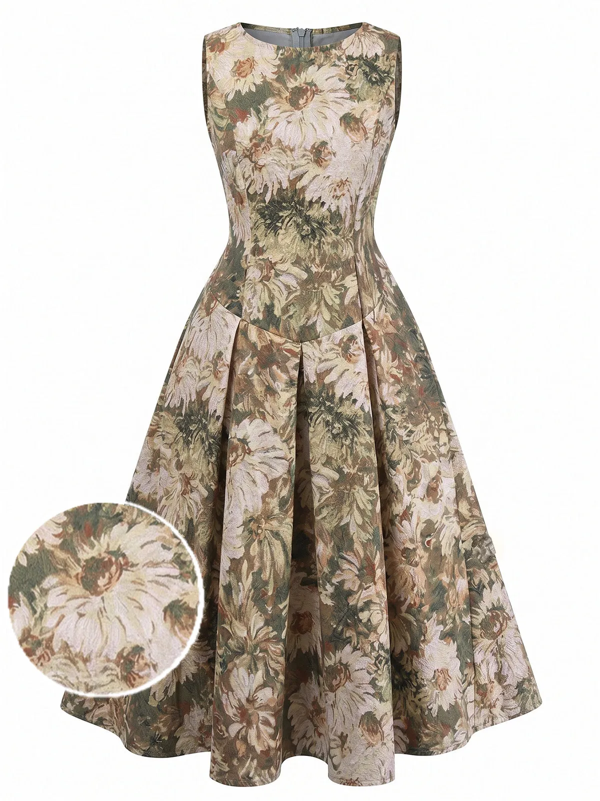 Green 1950s Botanical Floral Fit Flare Swing Dress sold by Retro Stage