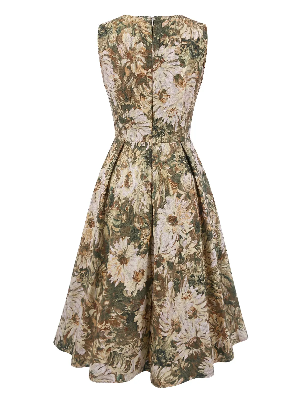 Green 1950s Botanical Floral Fit Flare Swing Dress sold by Retro Stage product image thumbnail 2