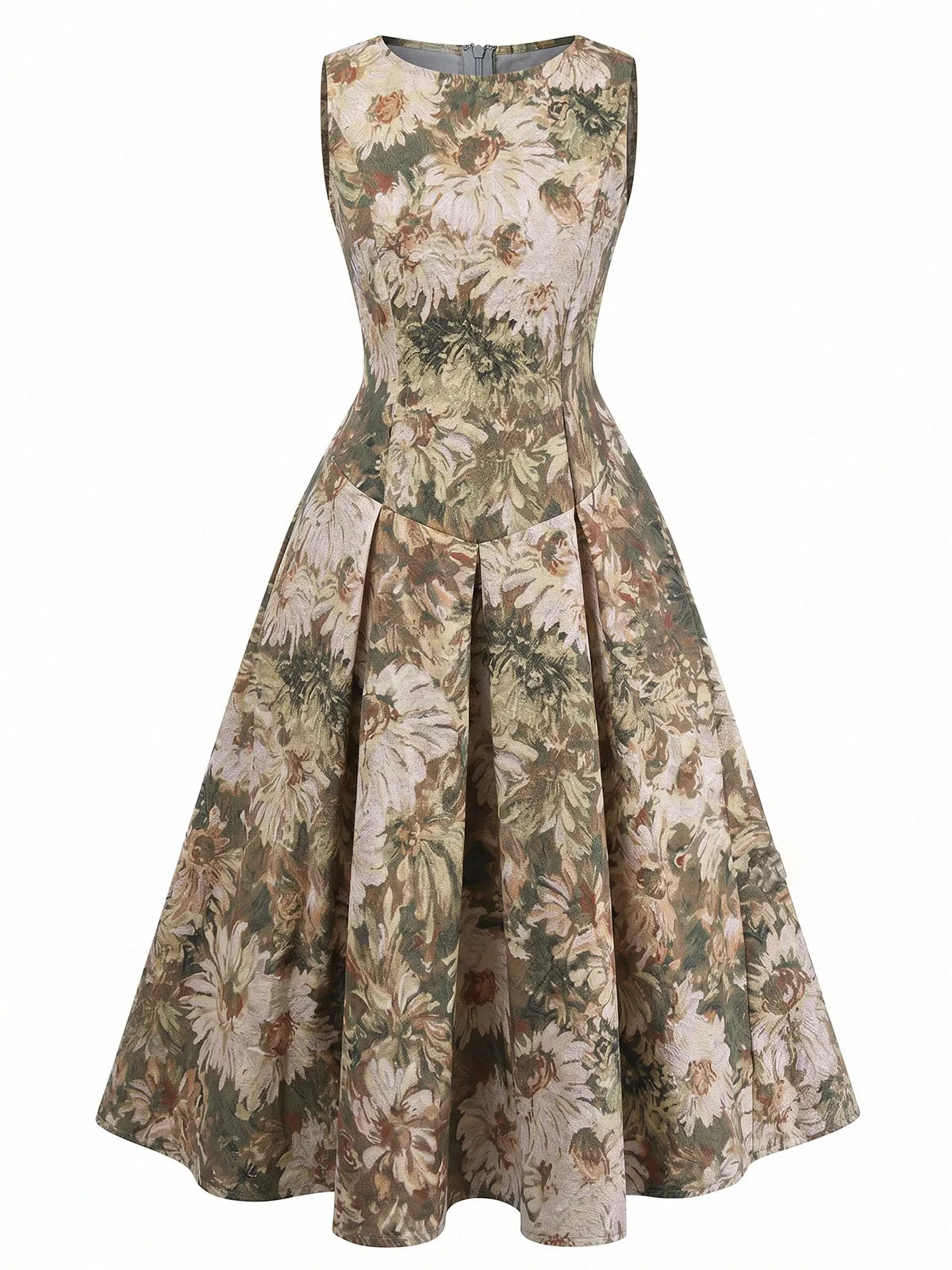 Green 1950s Botanical Floral Fit Flare Swing Dress sold by Retro Stage product image thumbnail 3